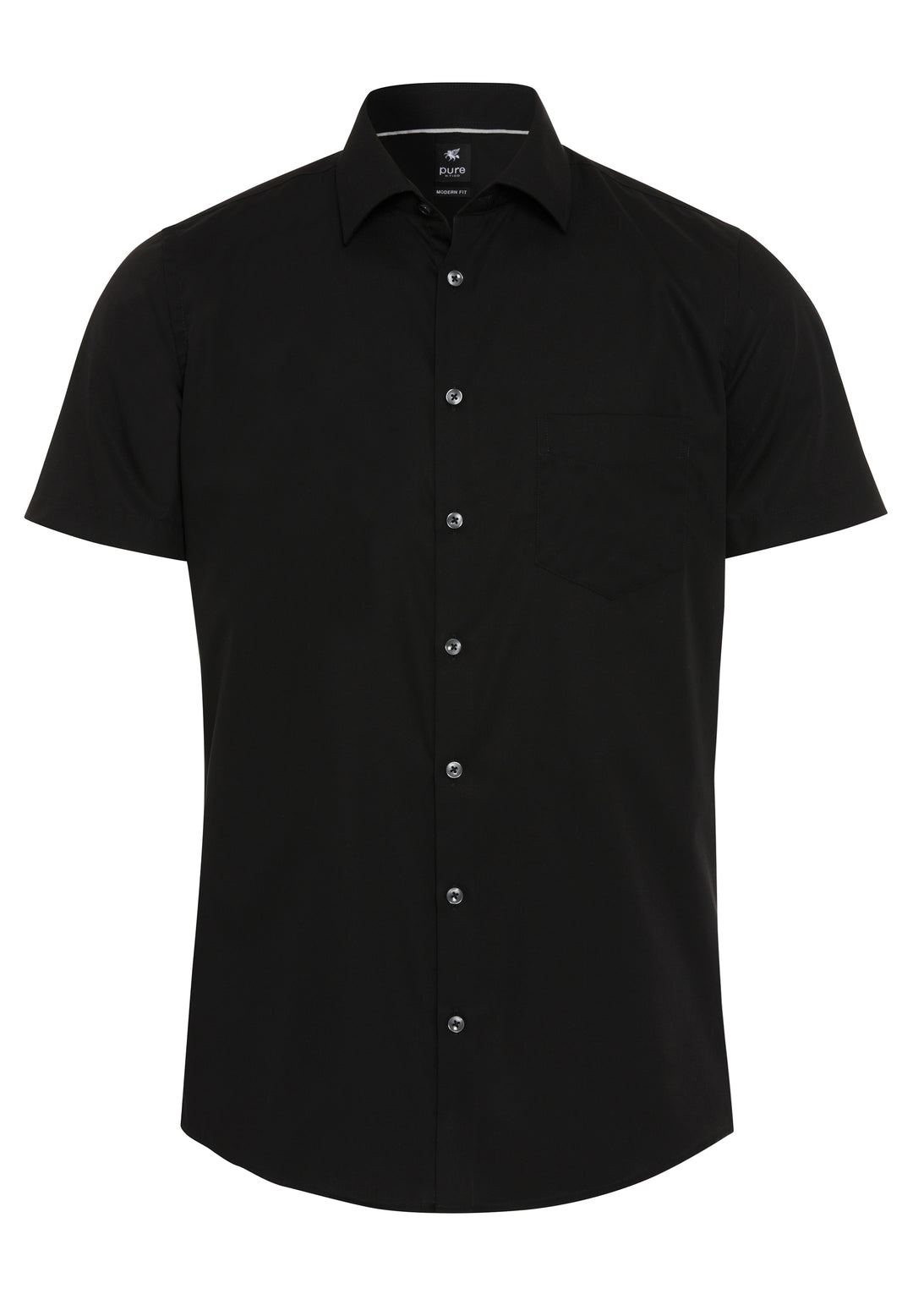 3379-421 PURE- City Herrenhemd modern fit Halbarm - schwarz