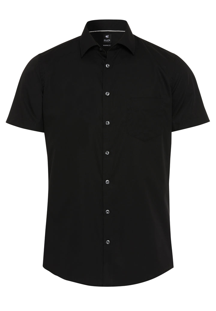 3379-421 PURE- City Herrenhemd modern fit Halbarm - schwarz