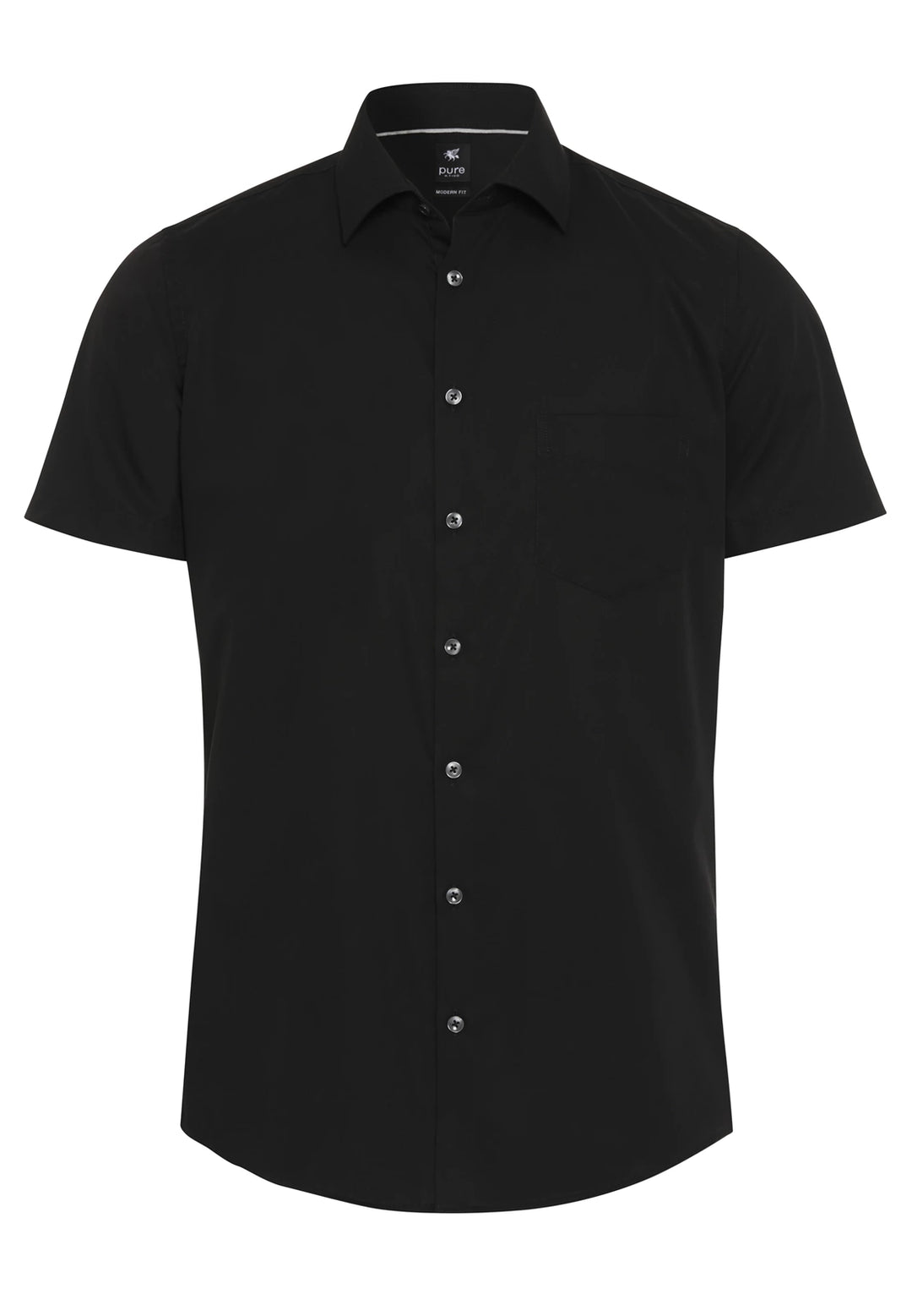 3379-421 PURE- City Herrenhemd modern fit Halbarm - schwarz