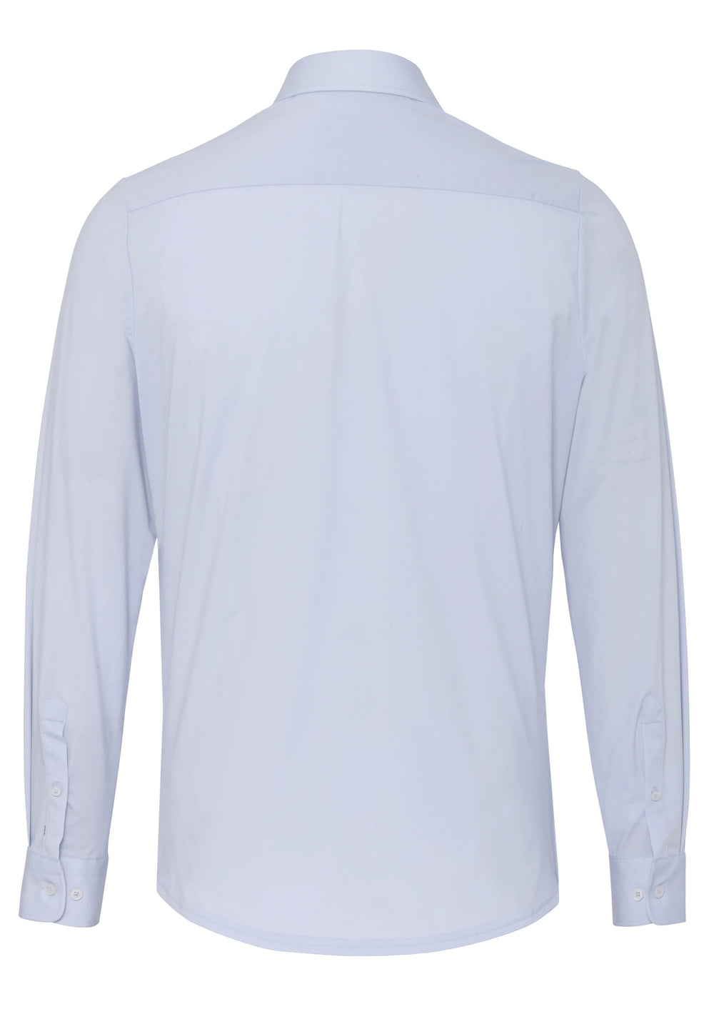 Rückansicht des Herren Funktionshemds 3385-21150 in Blau. Pflegeleichtes, knitterfreies Material aus recyceltem Garn für nachhaltigen Stil.