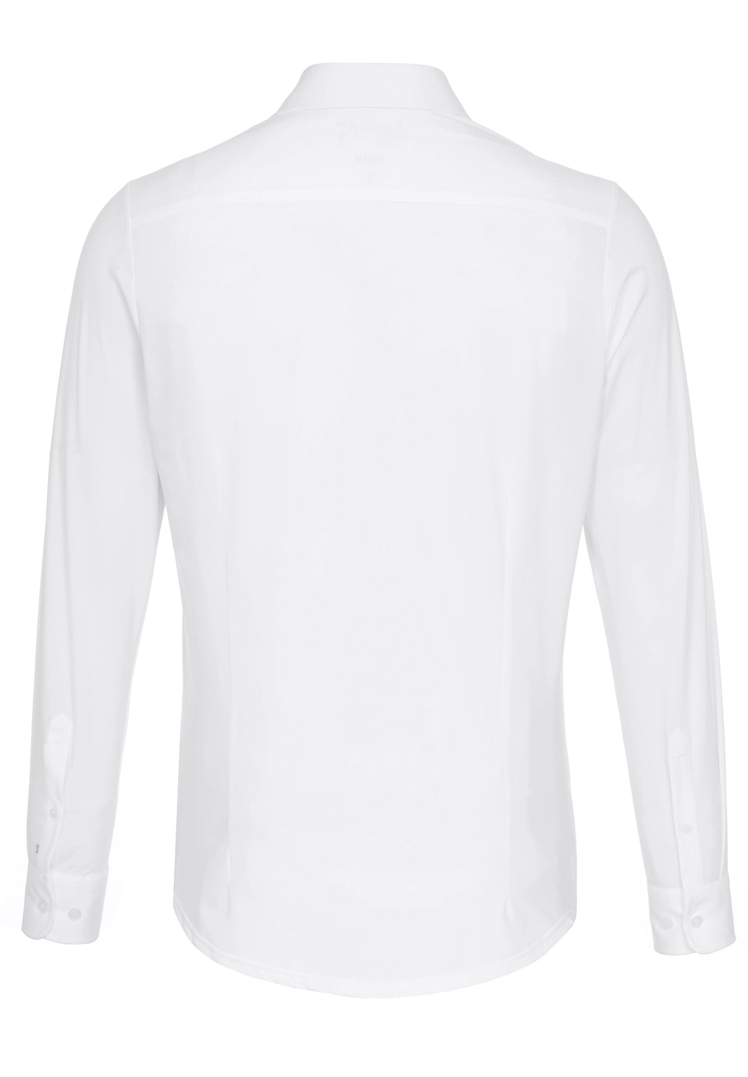 Rückansicht des funktionellen weißen Hemds mit atmungsaktivem Material und optimaler Passform. Perfekt für elegante und komfortable Outfits.