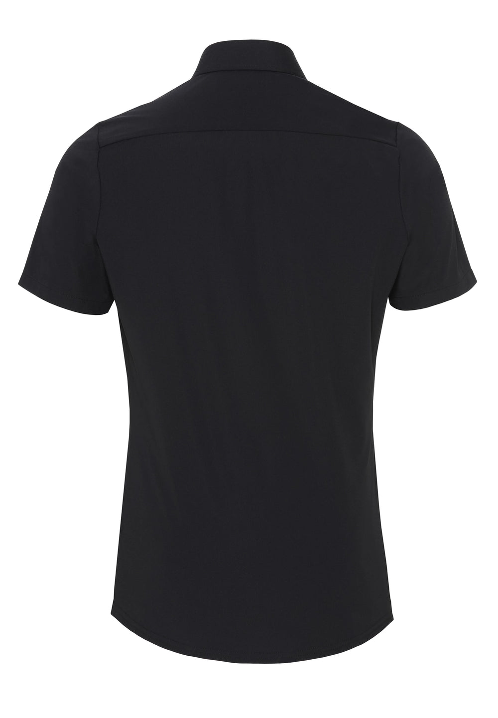 Rückansicht des schwarzen 3387-22150 Funktionshemds für Herren mit Halbarm, elastischem Material und optimaler Bewegungsfreiheit. Perfekt für Business & Reisen.