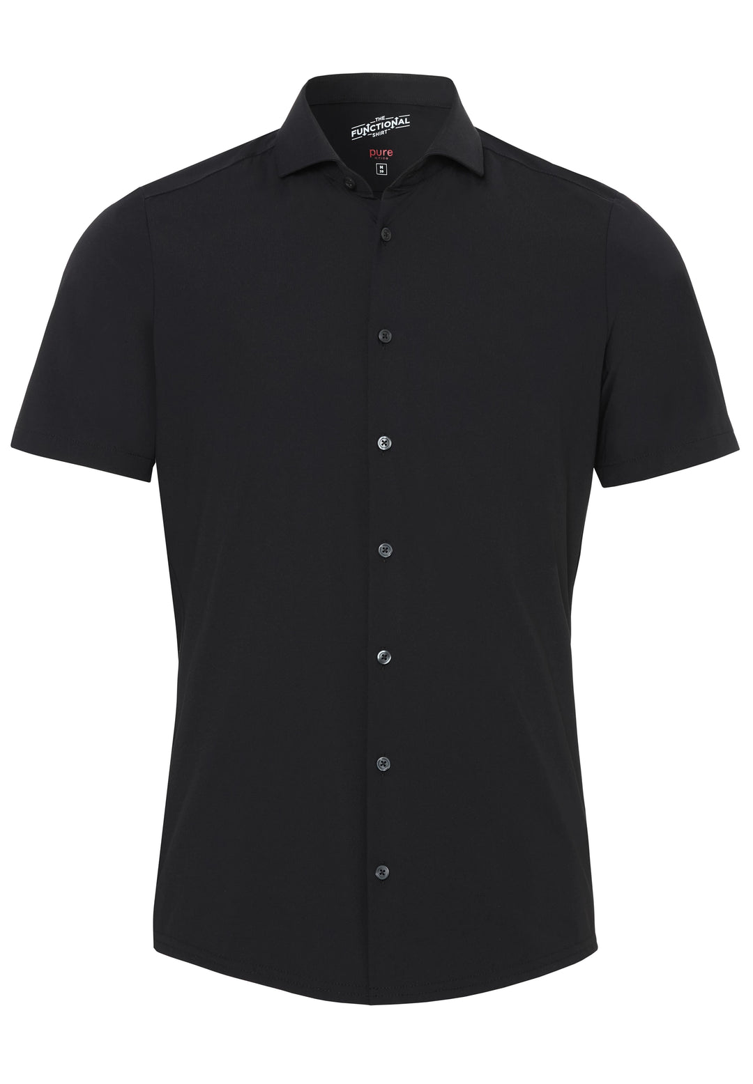 3387-22150 Funktionshemd schwarz für Herren mit Halbarm, 4-Wege-Stretch und bügelfrei. Ideal für Reisen, schnelltrocknend und nachhaltig produziert.
