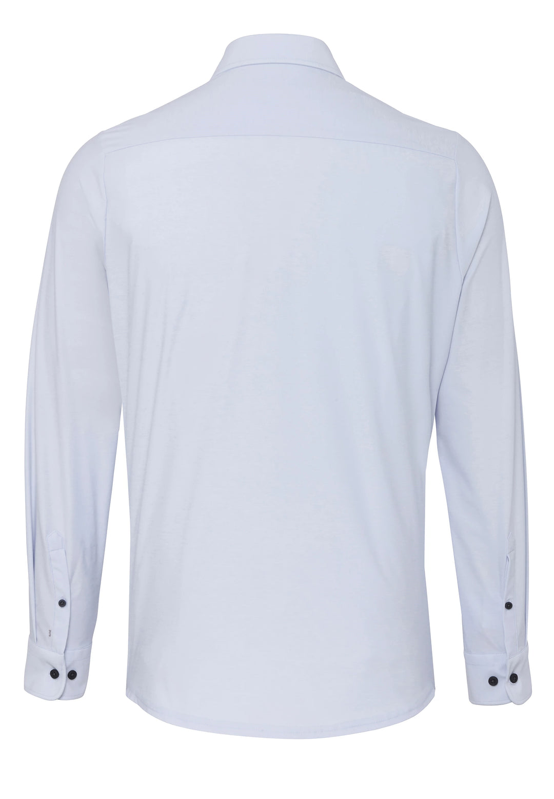 Rückseite des blauen Herren Funktionshemds mit Langarm. Atmungsaktives, pflegeleichtes Material für optimalen Tragekomfort.