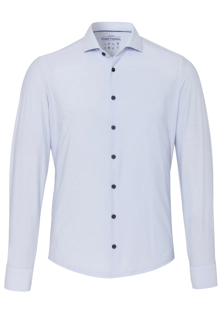 Herren Funktionshemd in Blau mit Stretch-Komfort. Langarm, atmungsaktiv und bügelfrei – ideal für Business und Reisen.