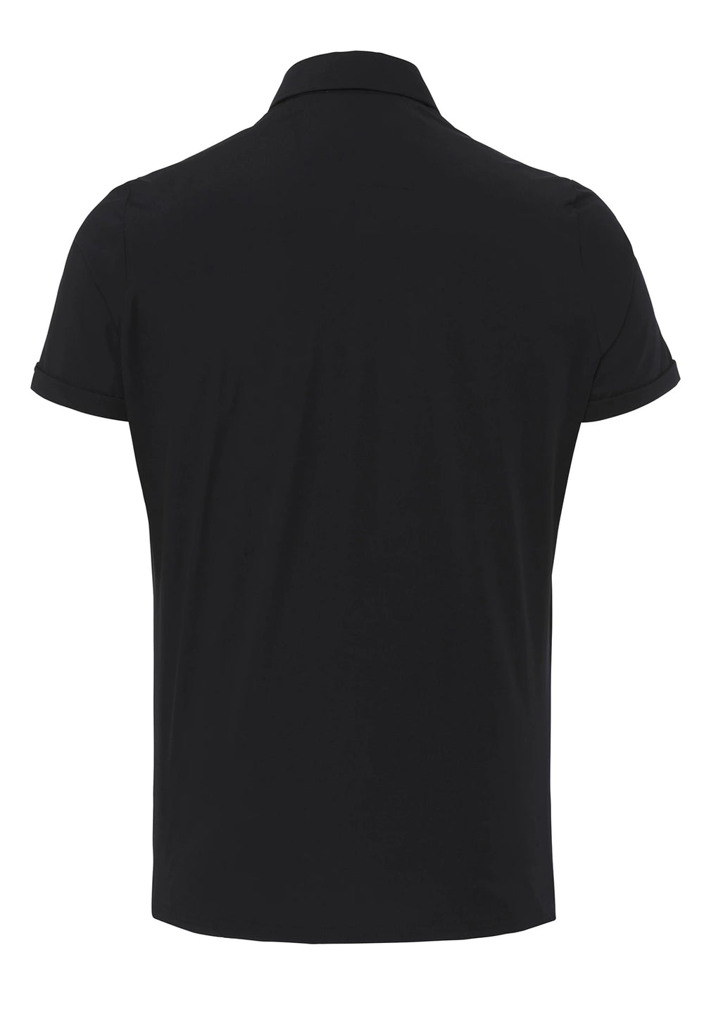 Rückansicht des schwarzen 3394-92930 Funktionspolos mit Slim Fit, 4-Wege-Stretch und atmungsaktivem Material. Perfekt für Komfort und Bewegungsfreiheit.