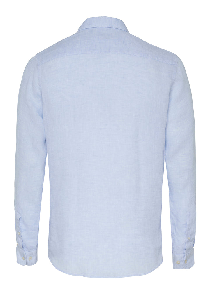 3805-21110 Casual Hemd in Blau, Langarm 100% Leinen, Kent Kragen