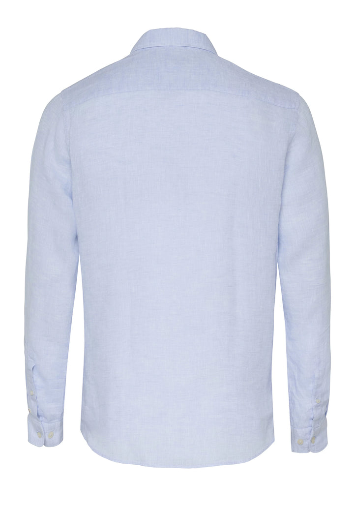 3805-21110 Casual Hemd in Blau, Langarm 100% Leinen, Kent Kragen