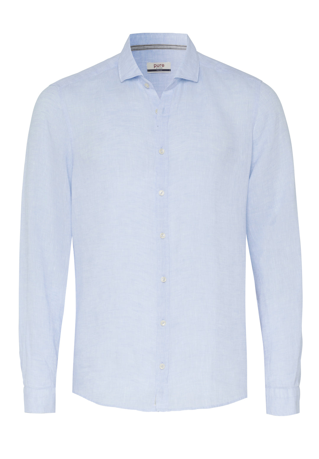 3805-21110 Casual Hemd in Blau, Langarm 100% Leinen, Kent Kragen