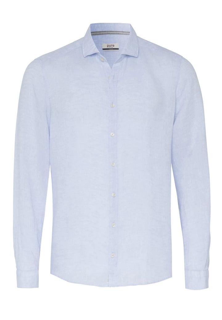 3805-21110 Casual Hemd in Blau, Langarm 100% Leinen, Kent Kragen