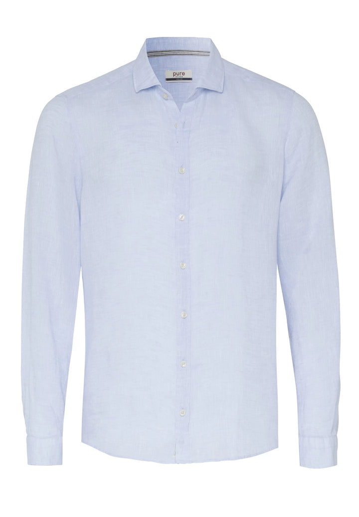 3805-21110 Casual Hemd in Blau, Langarm 100% Leinen, Kent Kragen