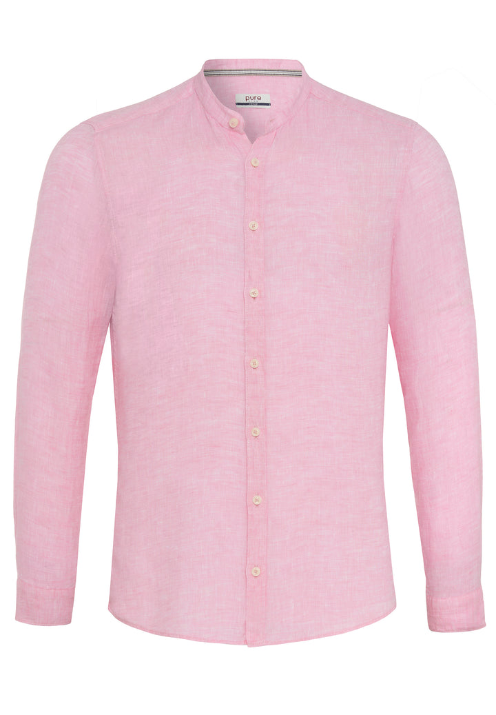 3805-21620 PURE Casual Herrenhemd in Rosa, Langarm mit Stehkragen, aus 100% Leinen. Perfekt für einen stilvollen und bequemen Look.