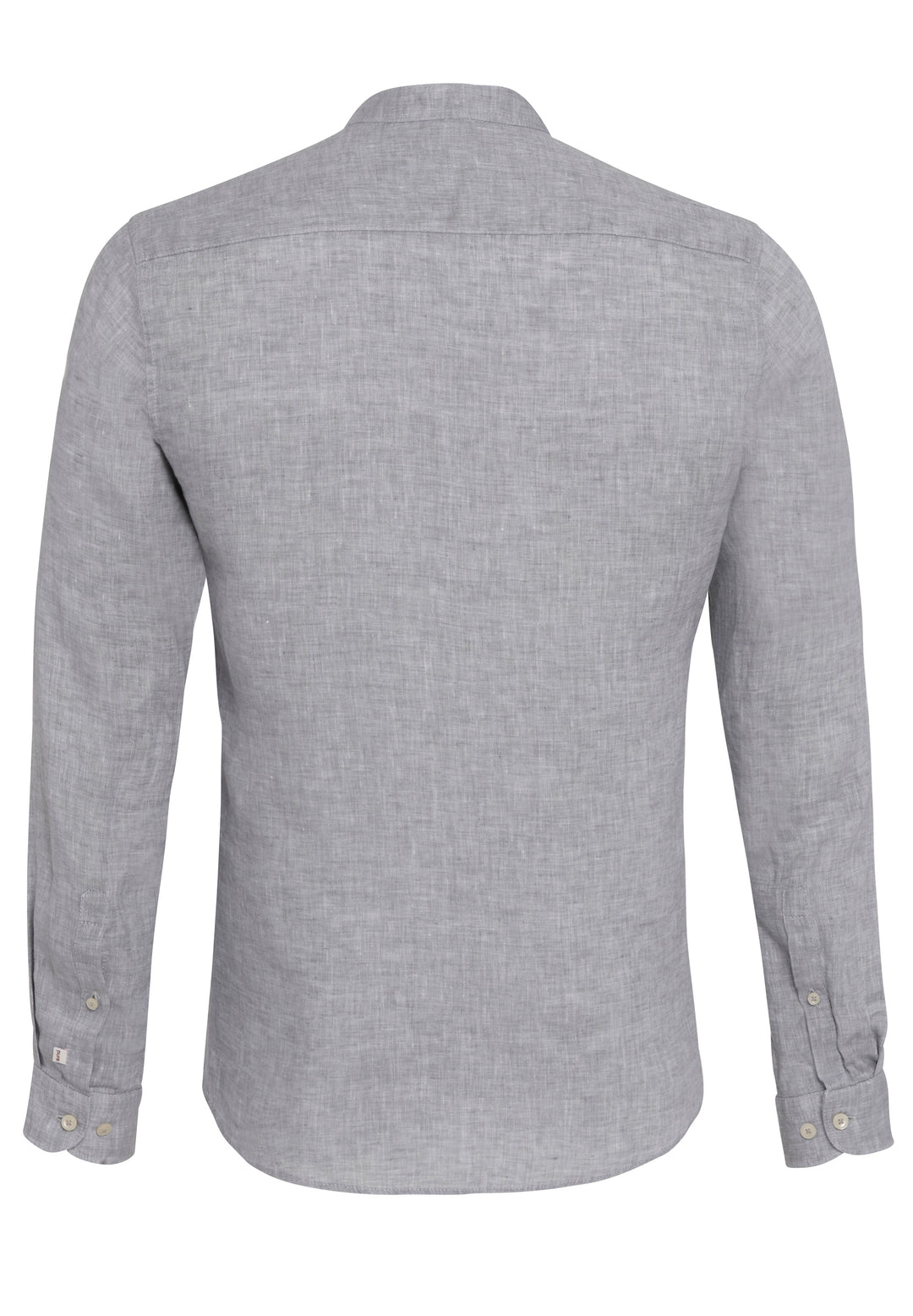 Rückansicht des 3805-21620 PURE Casual Herrenhemds in Grau, aus 100% Leinen mit Langarm und Stehkragen. Perfekt für einen lässigen, eleganten Stil.