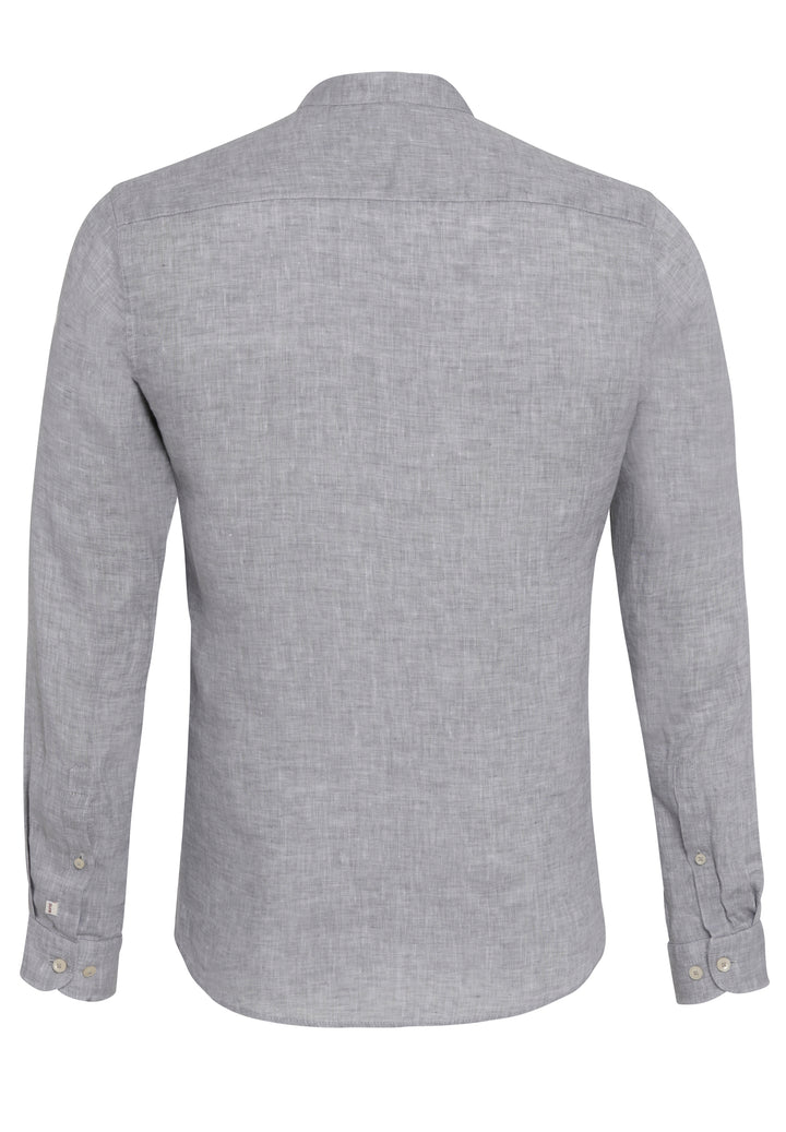 Rückansicht des 3805-21620 PURE Casual Herrenhemds in Grau, aus 100% Leinen mit Langarm und Stehkragen. Perfekt für einen lässigen, eleganten Stil.