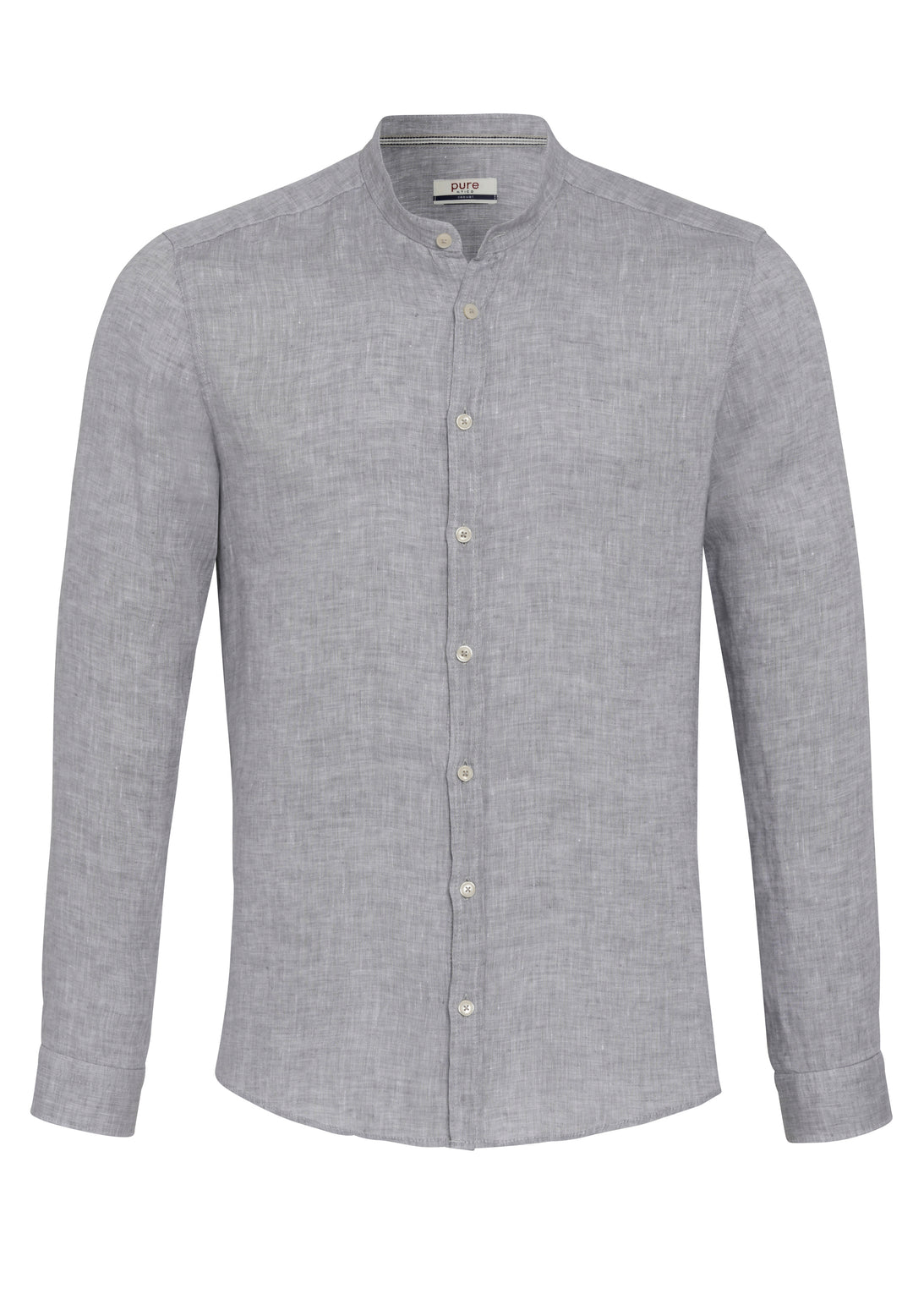 3805-21620 PURE Casual Herrenhemd in Grau, aus 100% Leinen mit Stehkragen und Langarm. Leichtes, atmungsaktives Material für einen stilvollen Look.