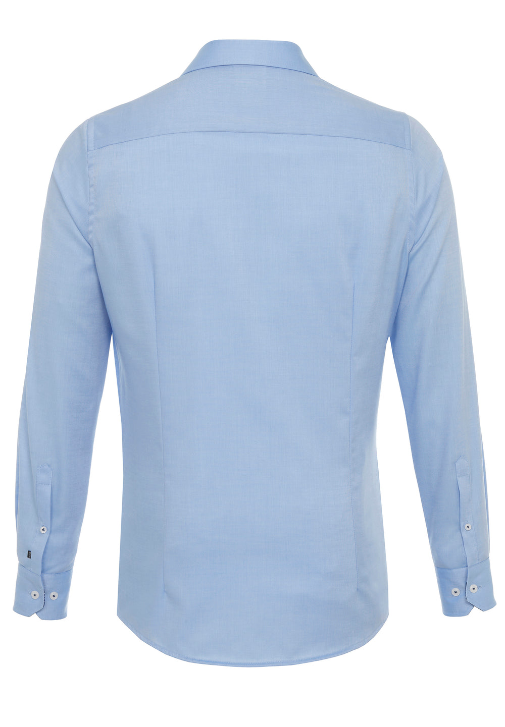 Rückansicht des blauen City Hemds Modern Fit für Herren. Hochwertige Baumwolle, bügelfrei und pflegeleicht – perfekt für Büro und Alltag.