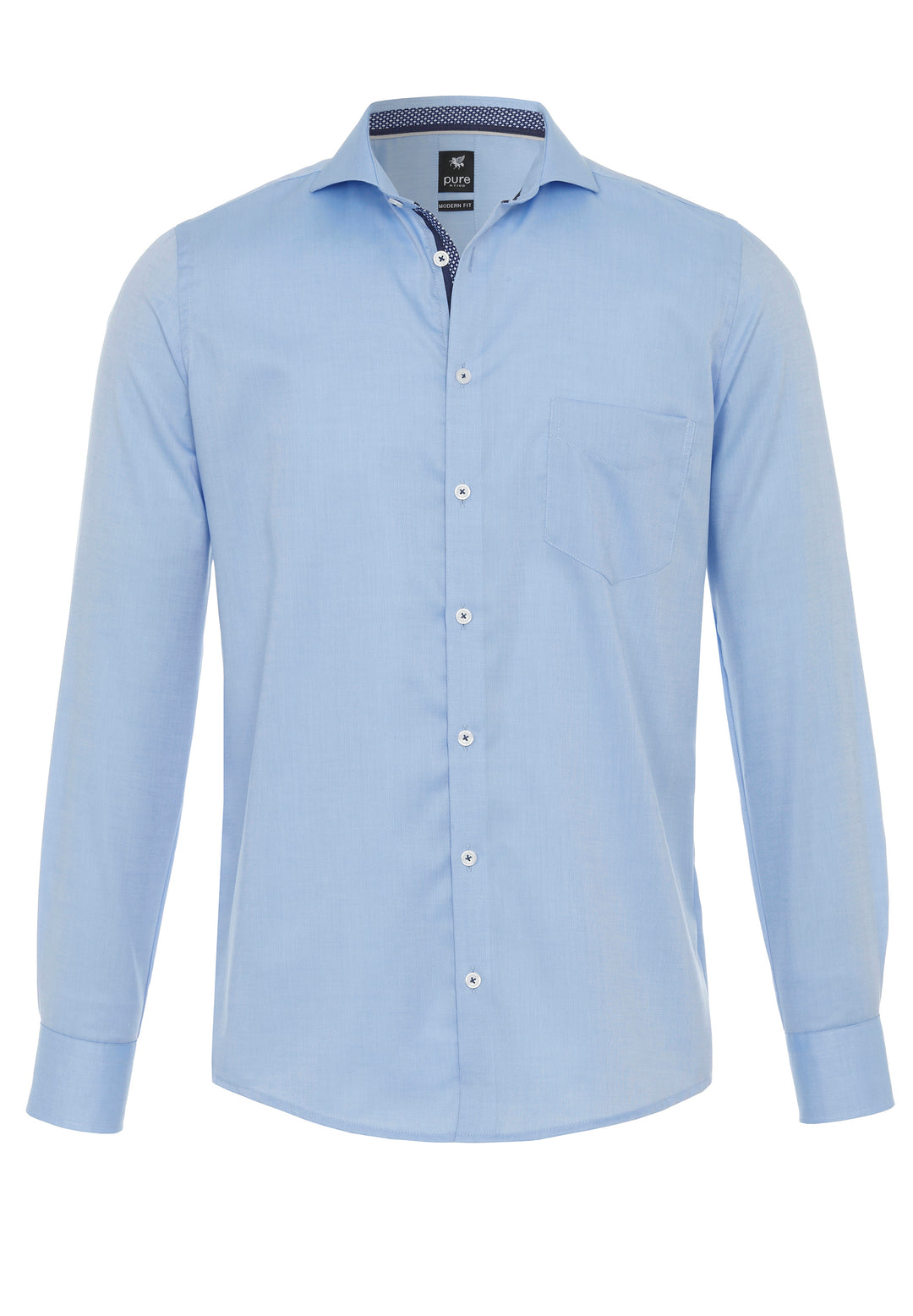 City Hemd Modern Fit in Blau für Herren. Langarm, bügelfrei und aus 100% Baumwolle – ideal für Business und Freizeit. Pflegeleicht bei 40 Grad.