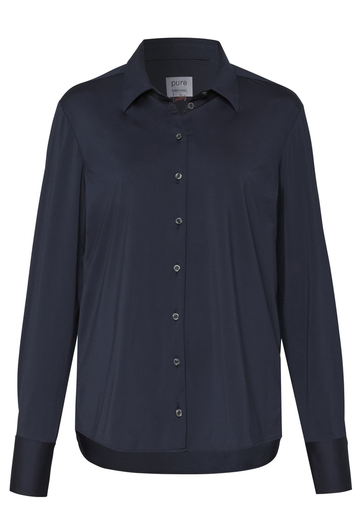 Blaue Functional Oversize Bluse mit Kent Kragen in Modern Fit Passform
