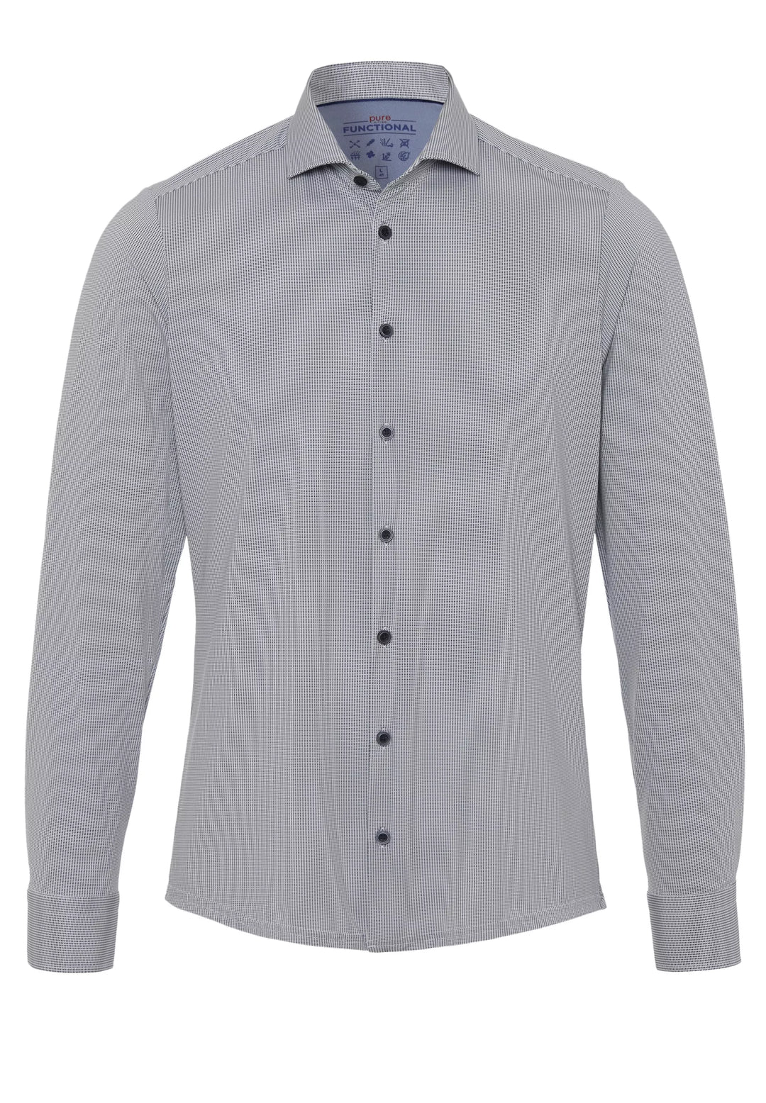 4048-21750 Funktionshemd Herren Blau, Vorderansicht. Klassisches Design mit Knopfleiste, langem Arm und funktionalem Material für maximalen Komfort.