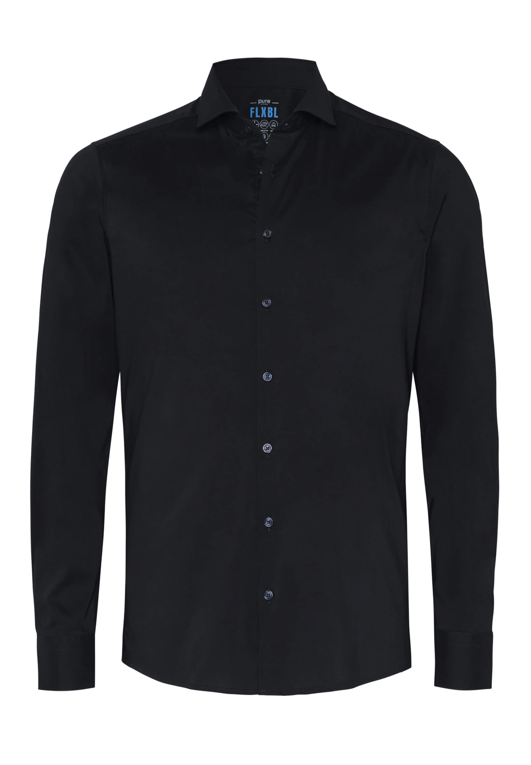 4059-21709 PURE FLXBL Hemd in Schwarz, Vorderansicht. Klassisches Design mit Knopfleiste und flexiblem Material für optimalen Sitz.