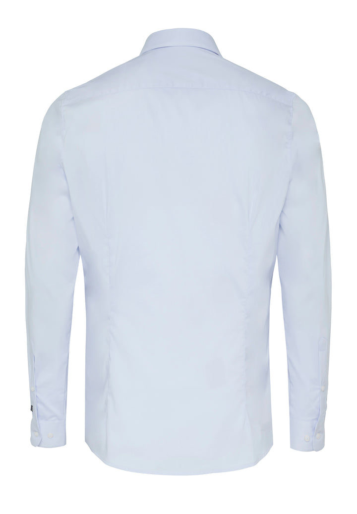Rückansicht des 4059-21709 PURE-FLXBL Herrenhemds in Blau. Flexible Passform und hochwertiges Material für optimalen Komfort und Bewegungsfreiheit.