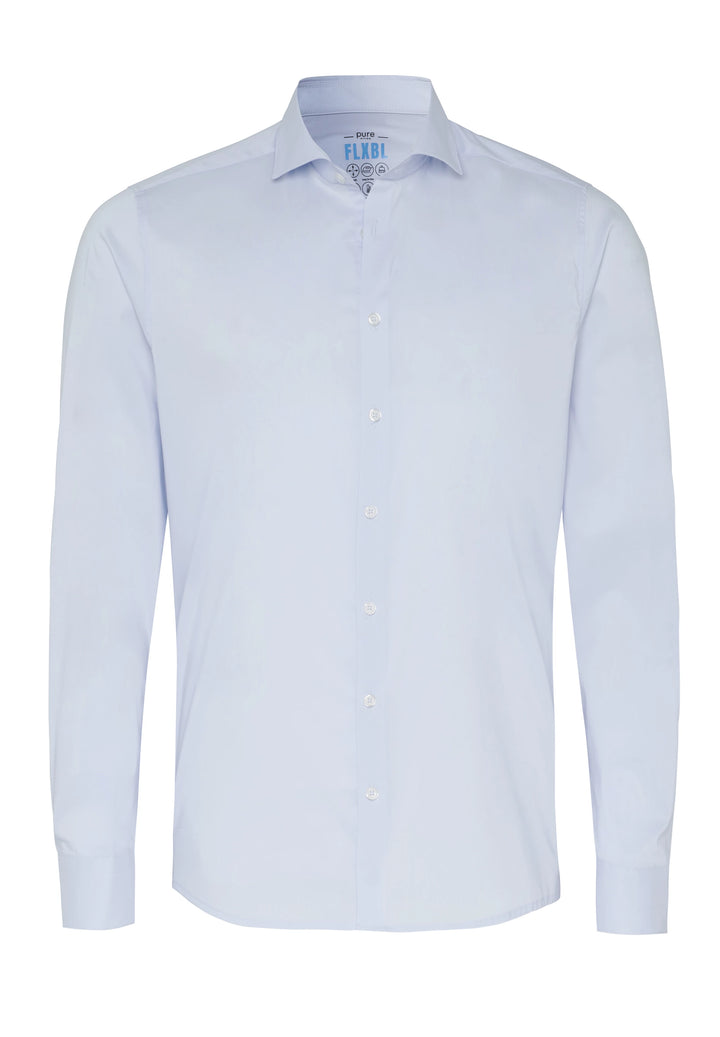 4059-21709 PURE-FLXBL Herrenhemd in Blau, Vorderansicht. Atmungsaktives, pflegeleichtes Material mit klassischem Schnitt für Business-Looks.