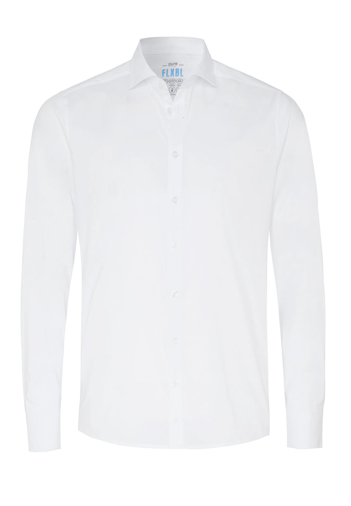 4059-21709 PURE FLXBL Hemd in Weiß, Vorderansicht. Langarm-Businesshemd mit flexiblem Sitz und pflegeleichtem Material für maximalen Komfort.