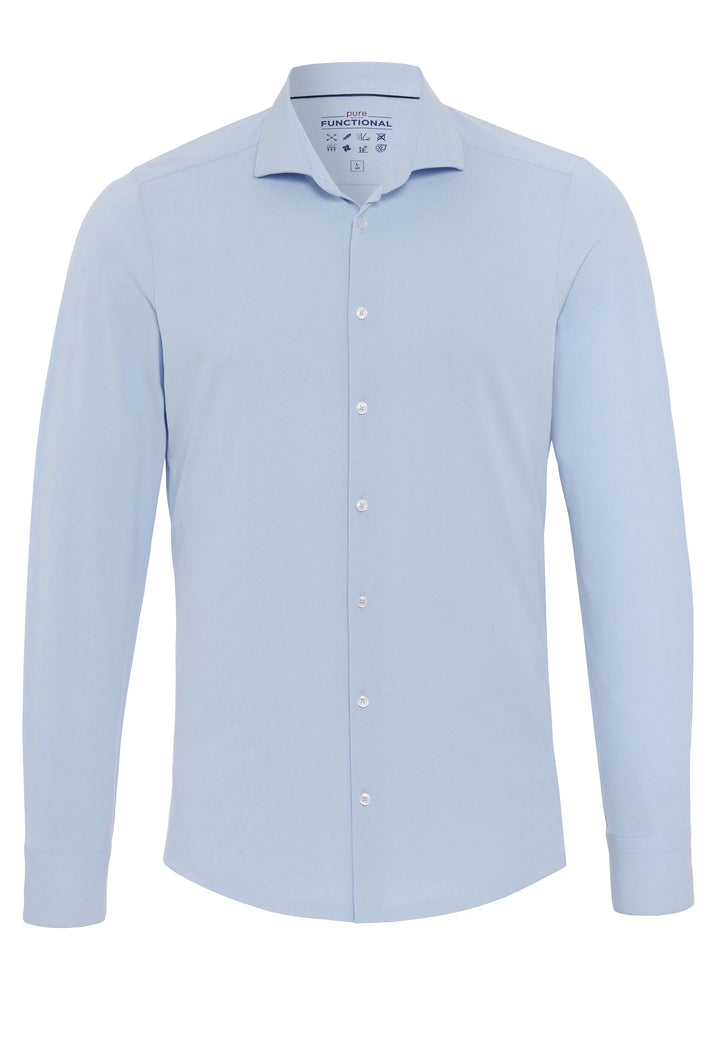 4061-21171 PURE Functional Hemd in Blau, langarm, mit klassischem Kragen und durchgehender Knopfleiste. Ideal für Business und Alltag.