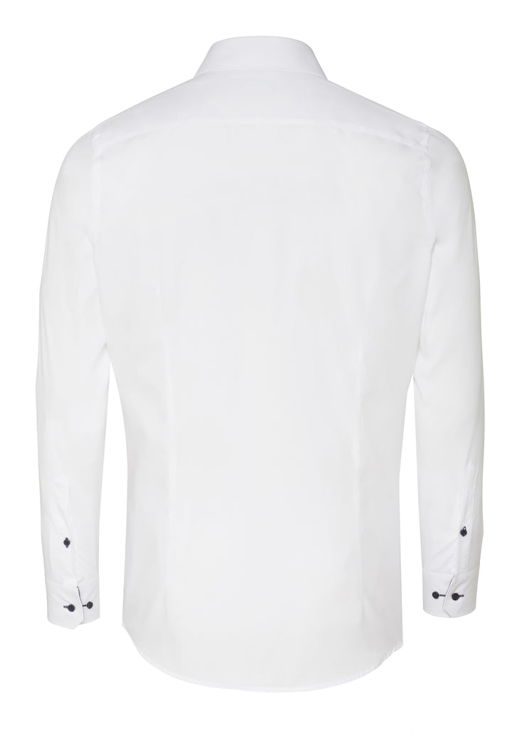 Rückansicht des weissen Business Hemd slim fit mit Hai Kragen