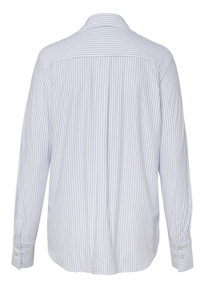 Rückansicht der blau gestreiften Functional Bluse in Modern Fit mit Kent Kragen