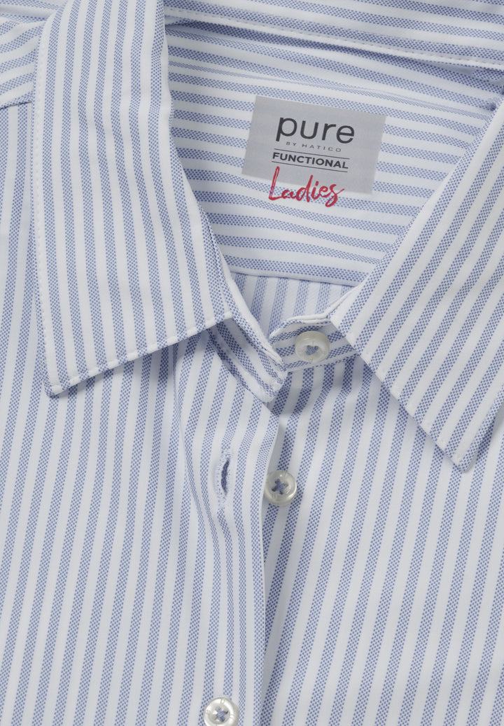 Blaue gestreifte Functional Bluse in Modern Fit mit Kent Kragen und Pure by Hatico Markenetikett