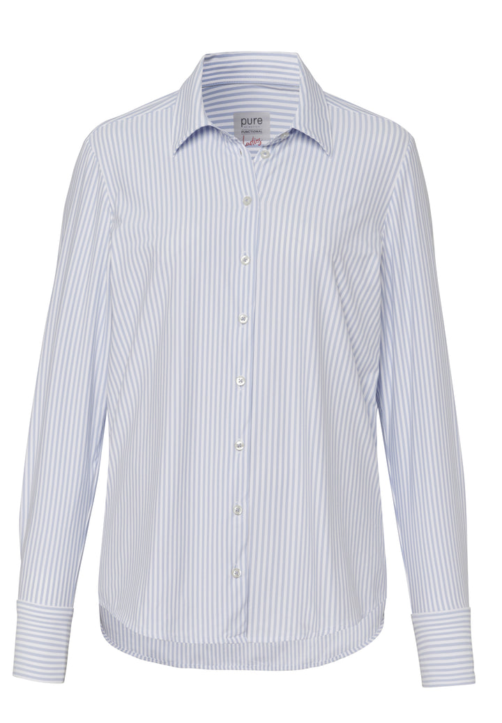 Blaue gestreifte Functional Bluse in Modern Fit mit Kent Kragen