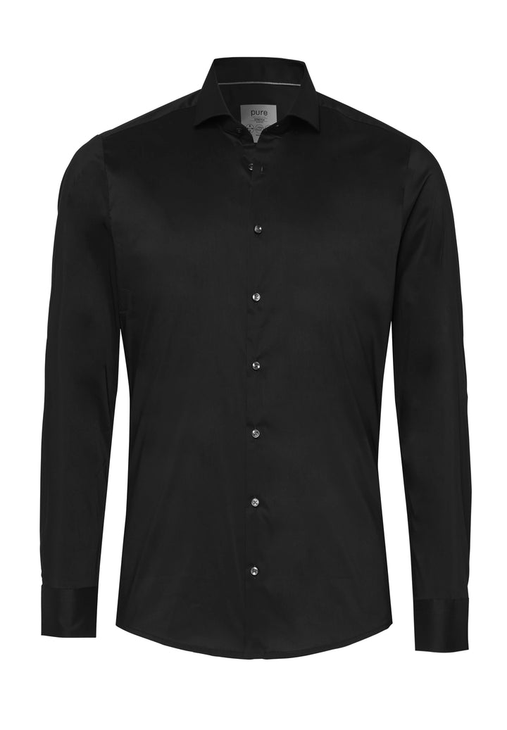 4070-21701 PURE- City Stretch Hemd slim fit Langarm 007 uni schwarz