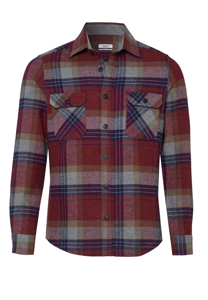 4743-51990 PURE- Casual Overshirt Langarm 357 karo bordeaux