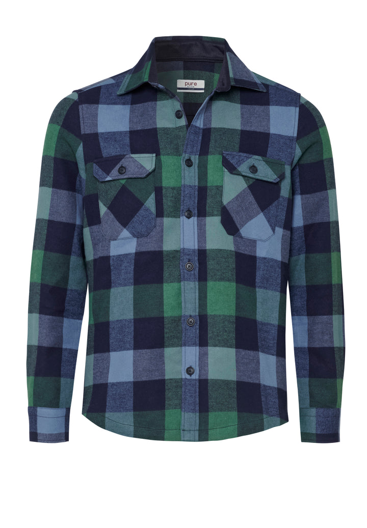 4744-51990 PURE- Casual Overshirt Langarm 158 karo marine