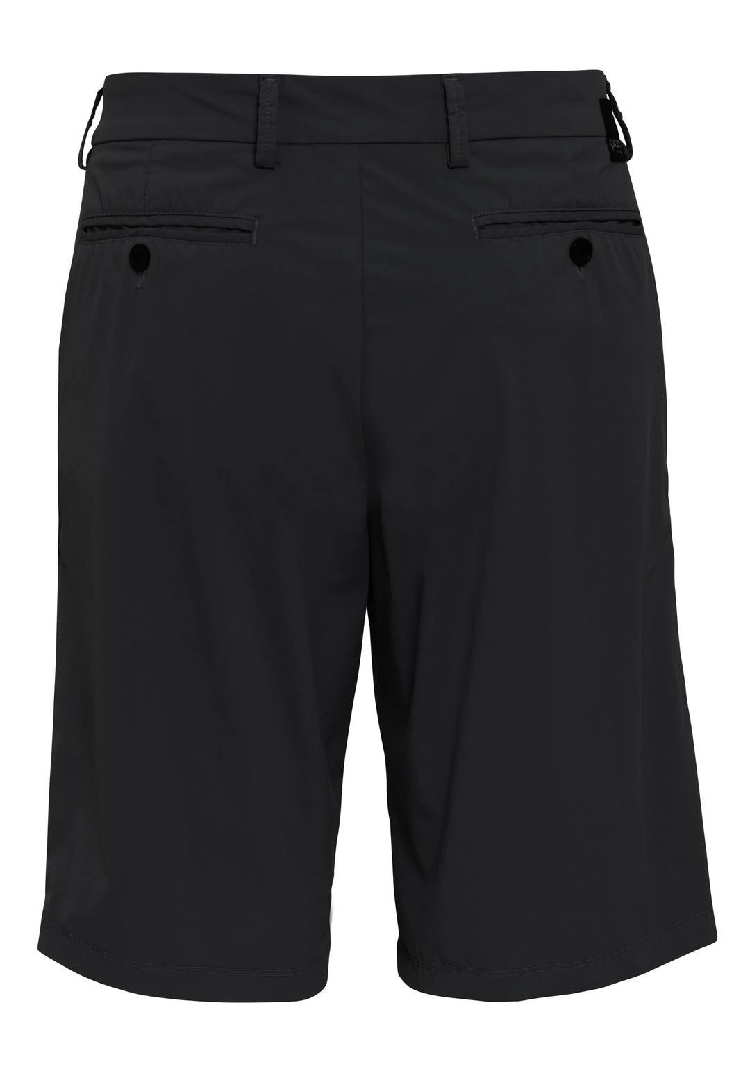 Rückansicht der 4798-92975 PURE Functional Bermuda in Schwarz. Bequeme Herrenshorts mit stilvollen Gesäßtaschen und funktionalem Design.