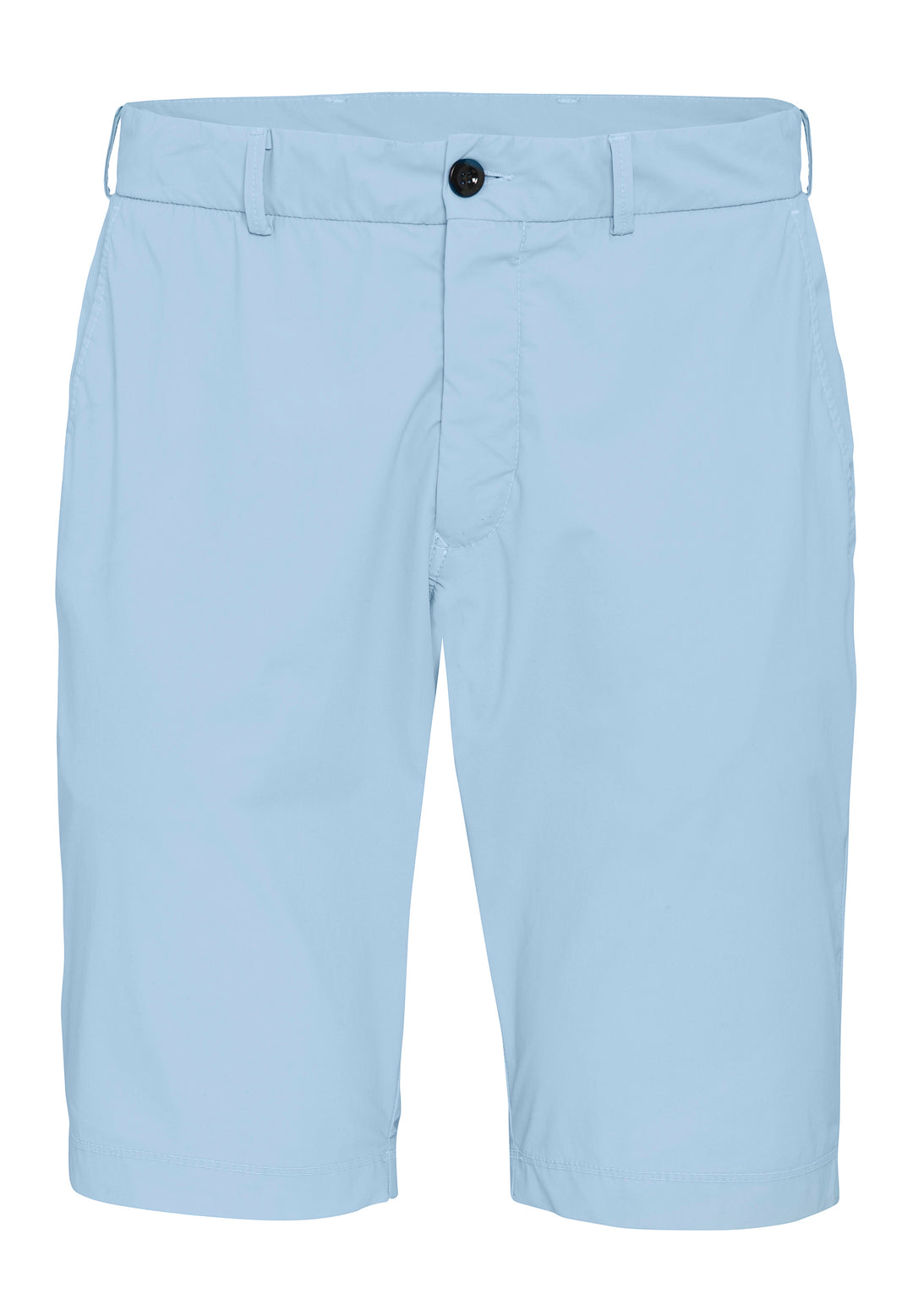 Vorderansicht der blauen PURE Functional Bermuda 4798-92975 mit Knopfverschluss und Gürtelschlaufen. Ideal für sommerliche Freizeit- und Business-Looks.