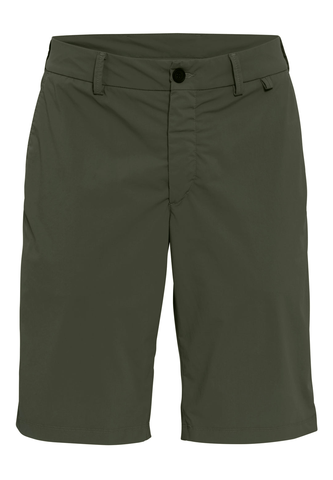 4798-92975 PURE Functional Bermuda in Grün, Vorderansicht. Leichte, funktionale Herren-Shorts mit Knopfverschluss und Gürtelschlaufen für optimalen Sitz.