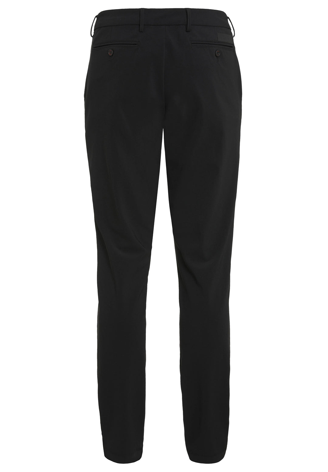 Rückansicht der schwarzen Herren Funktionshose mit Gesäßtaschen und Knopfverschluss. Komfortabler Sitz mit atmungsaktivem, geruchshemmendem Stoff.