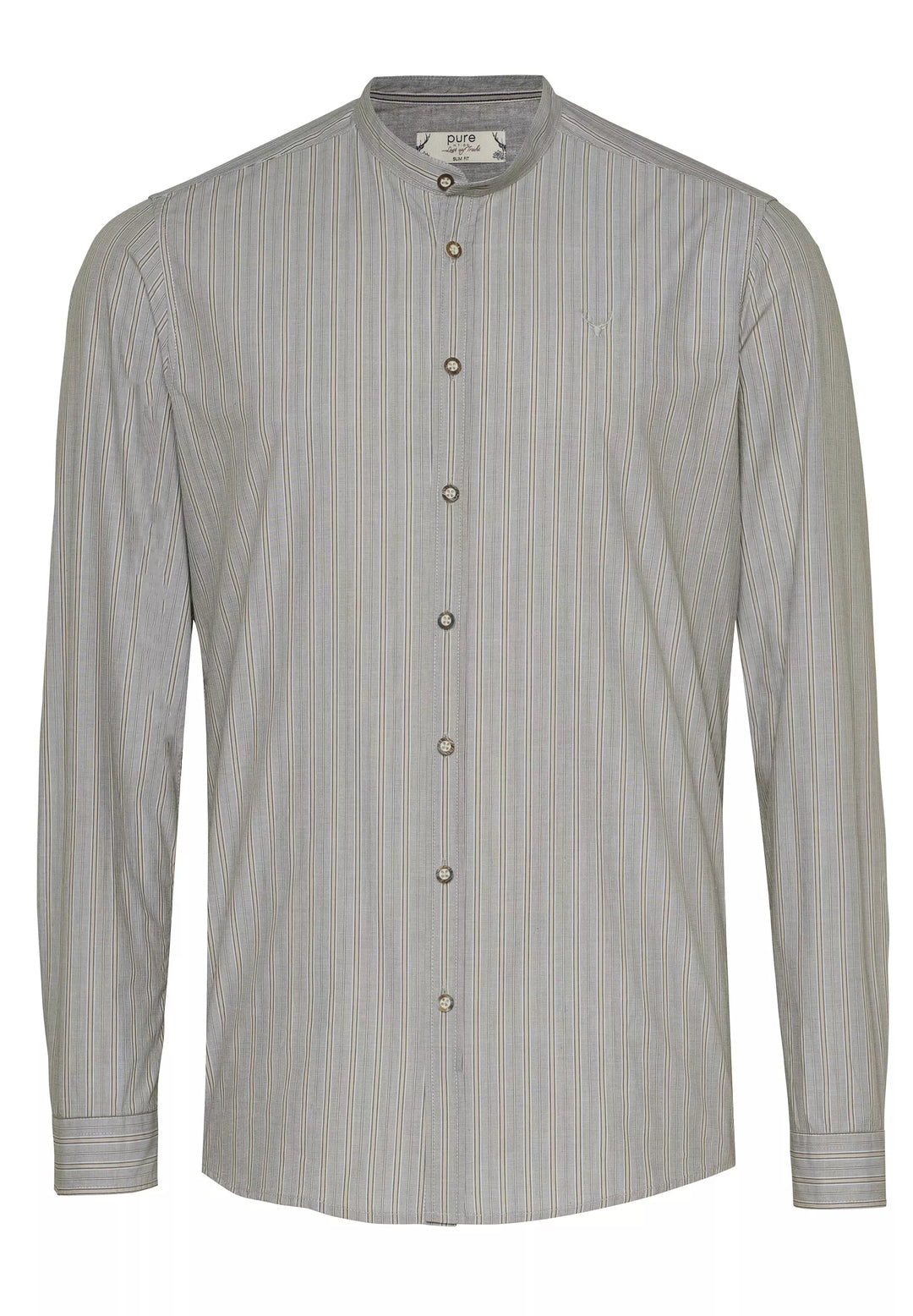 5022-21696 PURE Tracht Hemd slim fit Langarm 466 streifen oliv