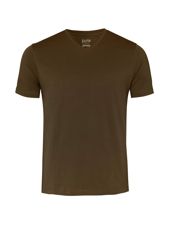 6001-92977 Pure T-Shirt V-Neck slim fit Halbarm 230 uni mittelbraun