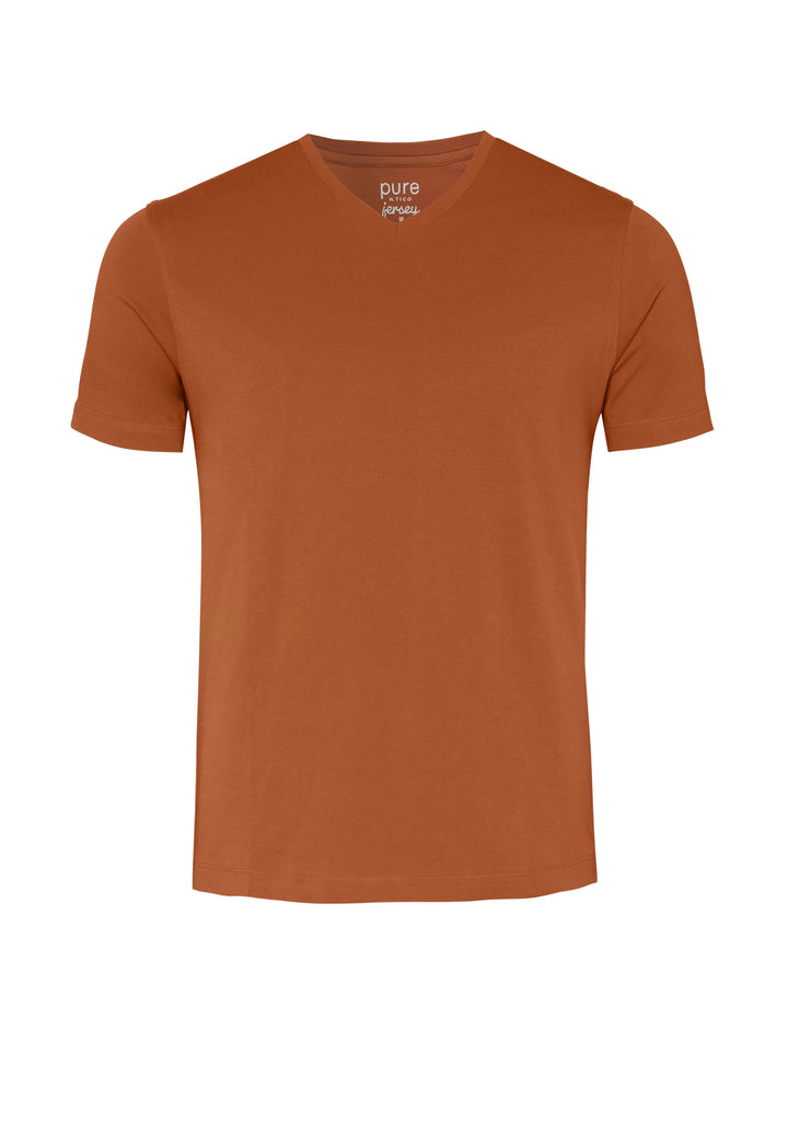 6001-92977 Pure T-Shirt V-Neck slim fit Halbarm 630 uni ziegel