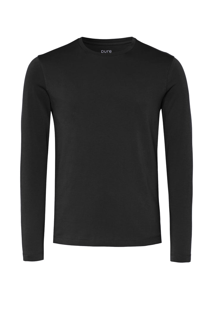 6002-91970 Pure Shirt Rundhals slim fit Langarm 001 uni schwarz