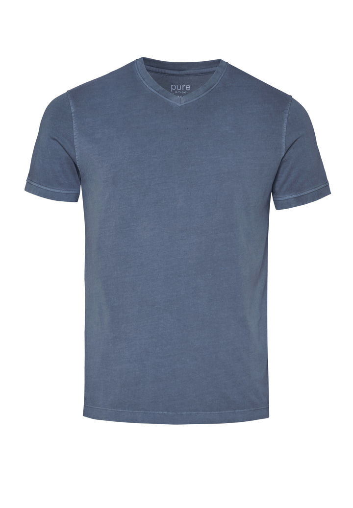 6006-92977 Pure T-Shirt V-Neck slim fit Halbarm 110 uni mittelblau