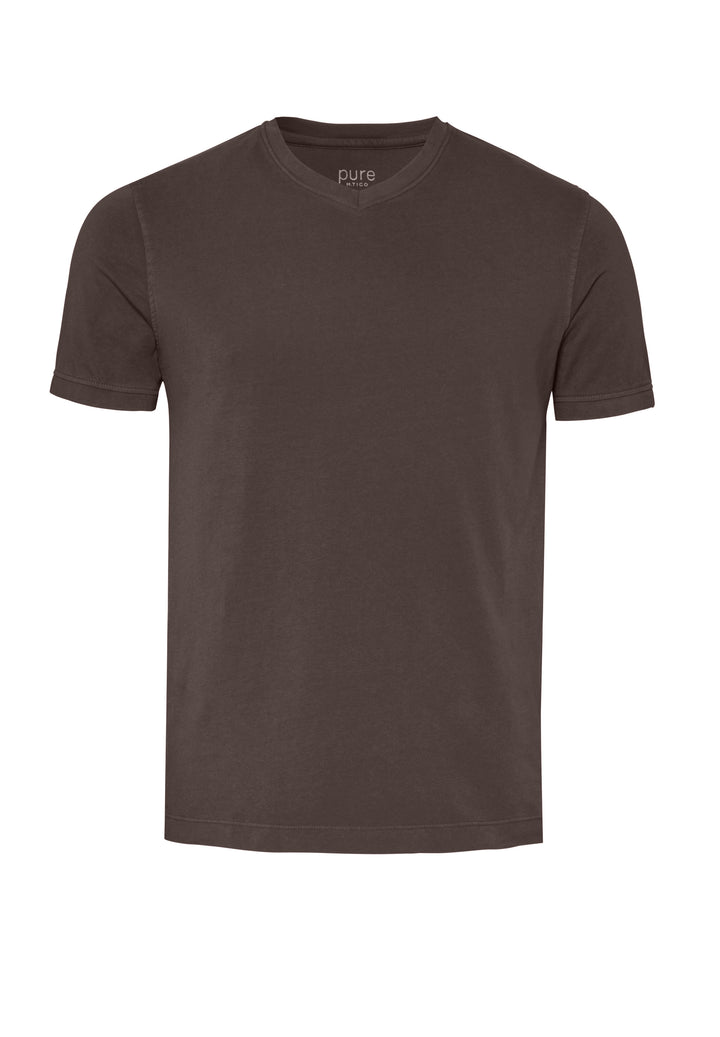 Braunes T-Shirt mit V-Neck in Slim Fit Passform