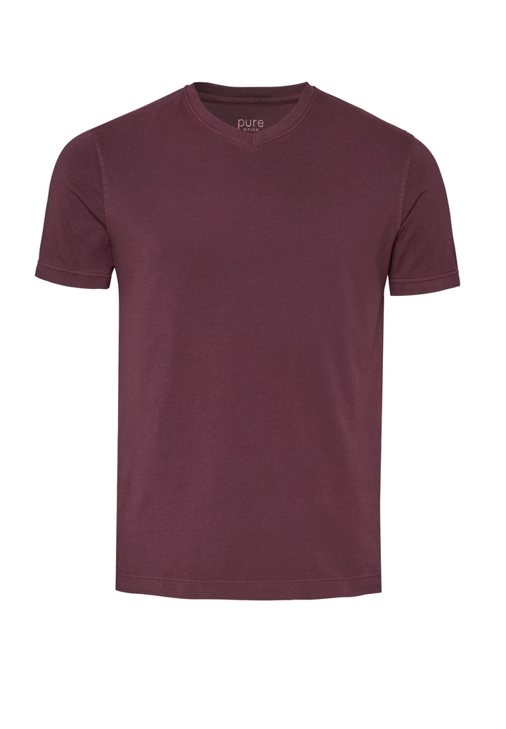 6006-92977 Pure T-Shirt V-Neck slim fit Halbarm 331 uni bordeaux