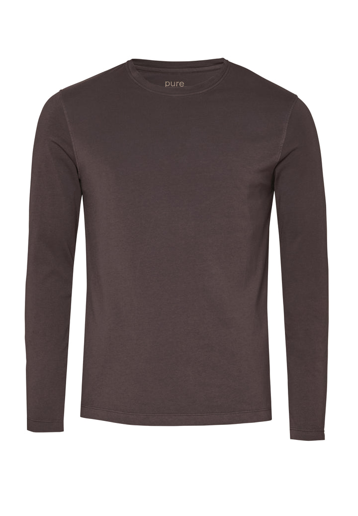 6010-91970 Pure Shirt Rundhals slim fit Langarm 245 uni dunkelbraun