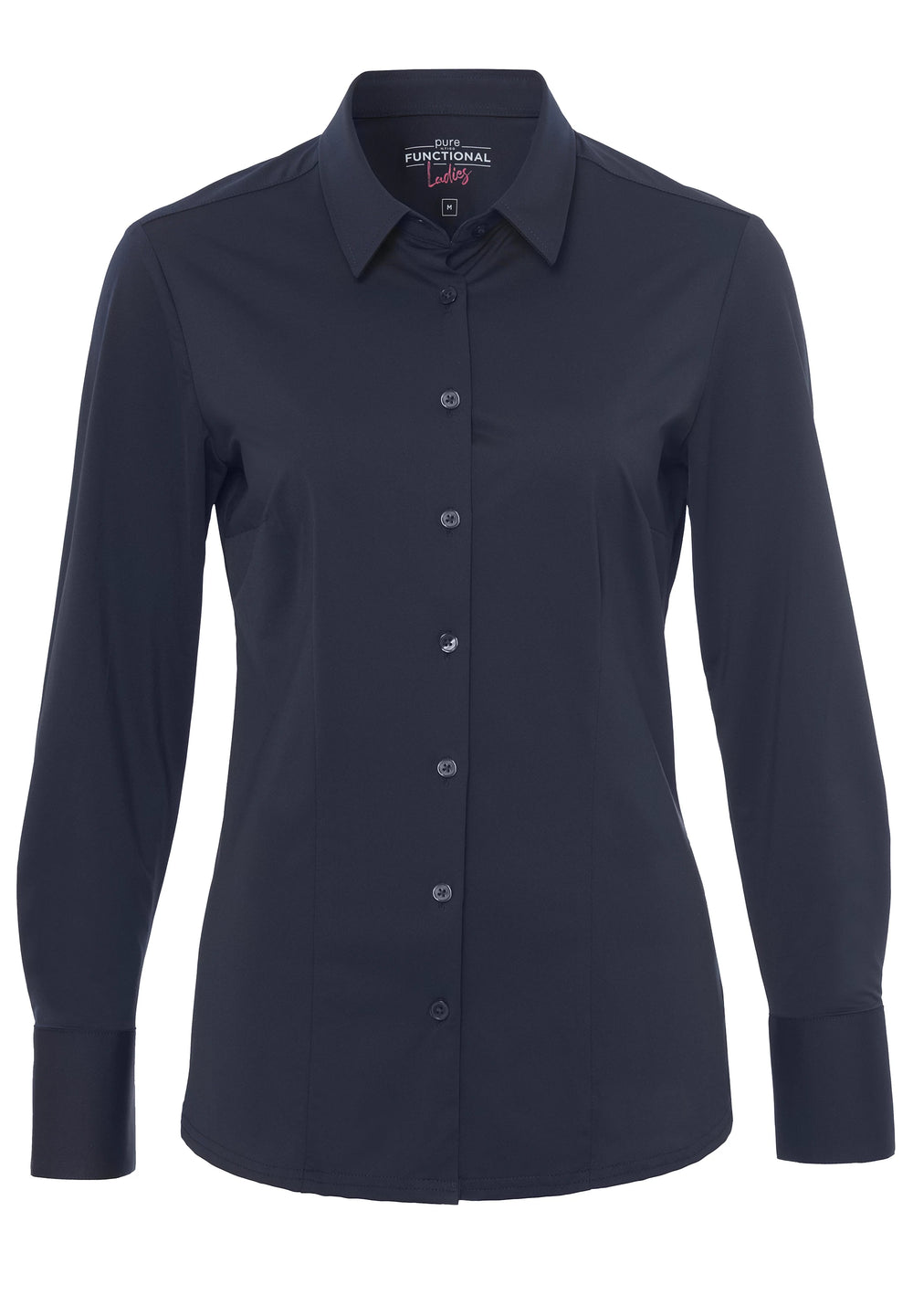 PURE Functional Bluse 7700-91910 in Blau, Slim Fit mit Langarm. Hochwertige Damenbluse mit Knopfleiste und klassischem Kragen für stilvolle Outfits.