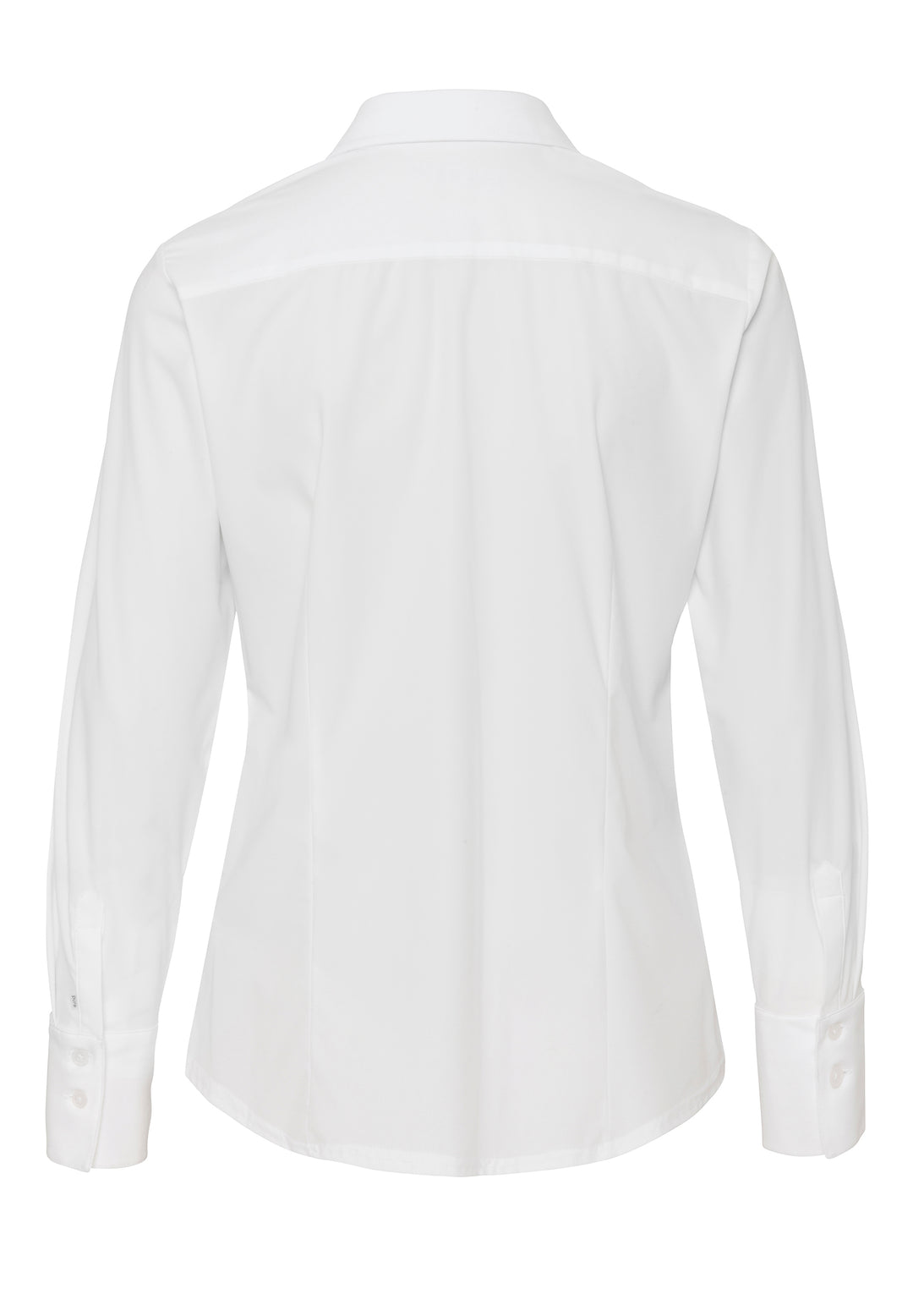 Rückansicht der weißen PURE Functional Bluse 7700-91910, Slim Fit. Schlichte Langarmbluse mit tailliertem Schnitt und Manschetten.