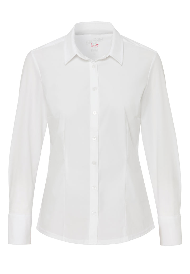 PURE Functional Bluse 7700-91910 in Weiß, Slim Fit. Klassische Damenbluse mit durchgehender Knopfleiste und taillierter Passform.